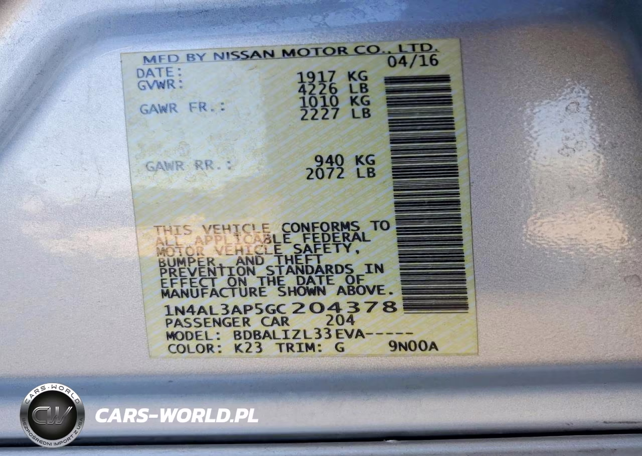 2016 Nissan Altima 2.5 Sv VIN:1N4AL3AP5GC204378 - 12