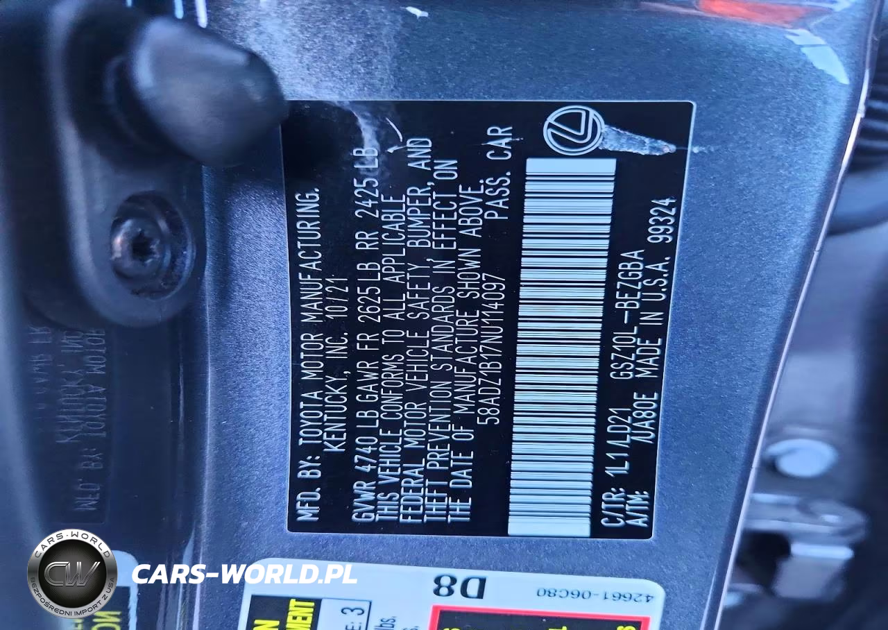 2022 Lexus Es 350 Base VIN:58ADZ1B17NU114097 - 13