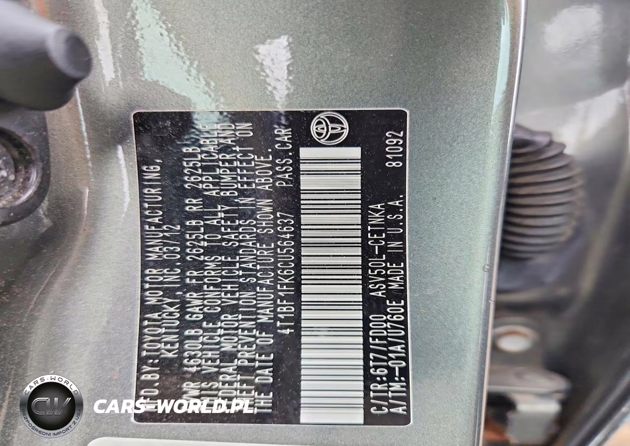 2012 Toyota Camry Le VIN:4T1BF1FK6CU564637 - 13