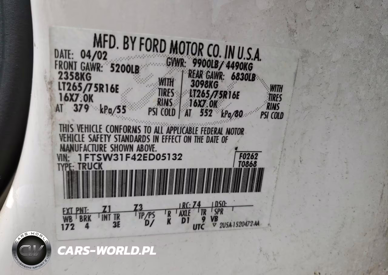2002 Ford F350 Srw Super Duty VIN:1FTSW31F42ED05132 - 12