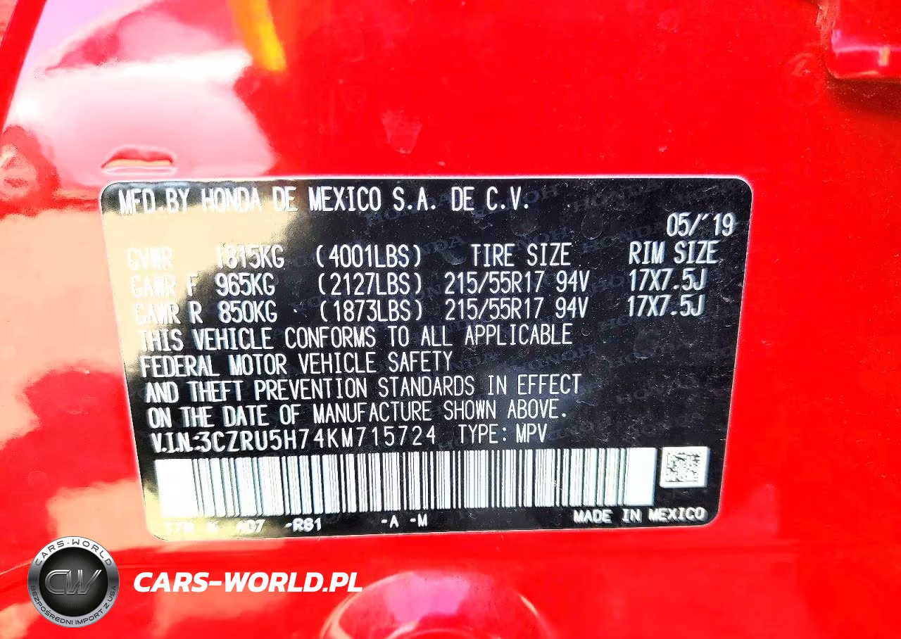 2019 Honda Hr-V Exl VIN:3CZRU5H74KM715724 - 12