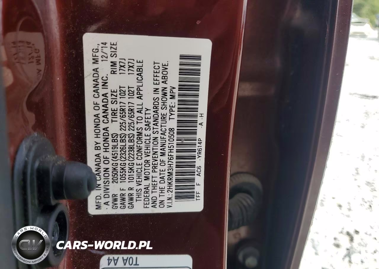 2015 Honda Cr-V Exl VIN:2HKRM3H76FH510508 - 13