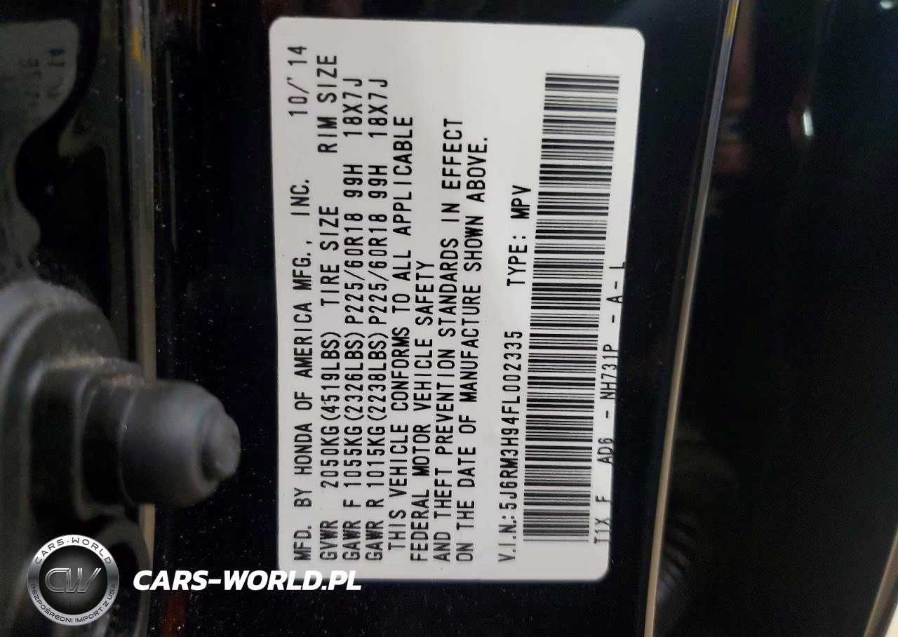 2015 Honda Cr-V Touring VIN:5J6RM3H94FL002335 - 13