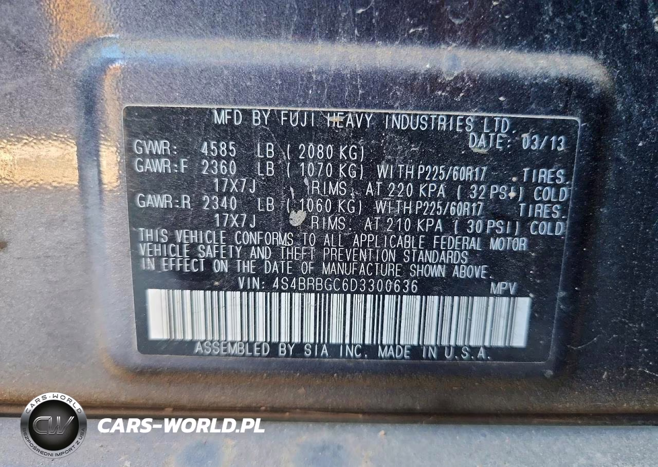 2013 Subaru Outback 2.5I Premium VIN:4S4BRBGC6D3300636 - 12