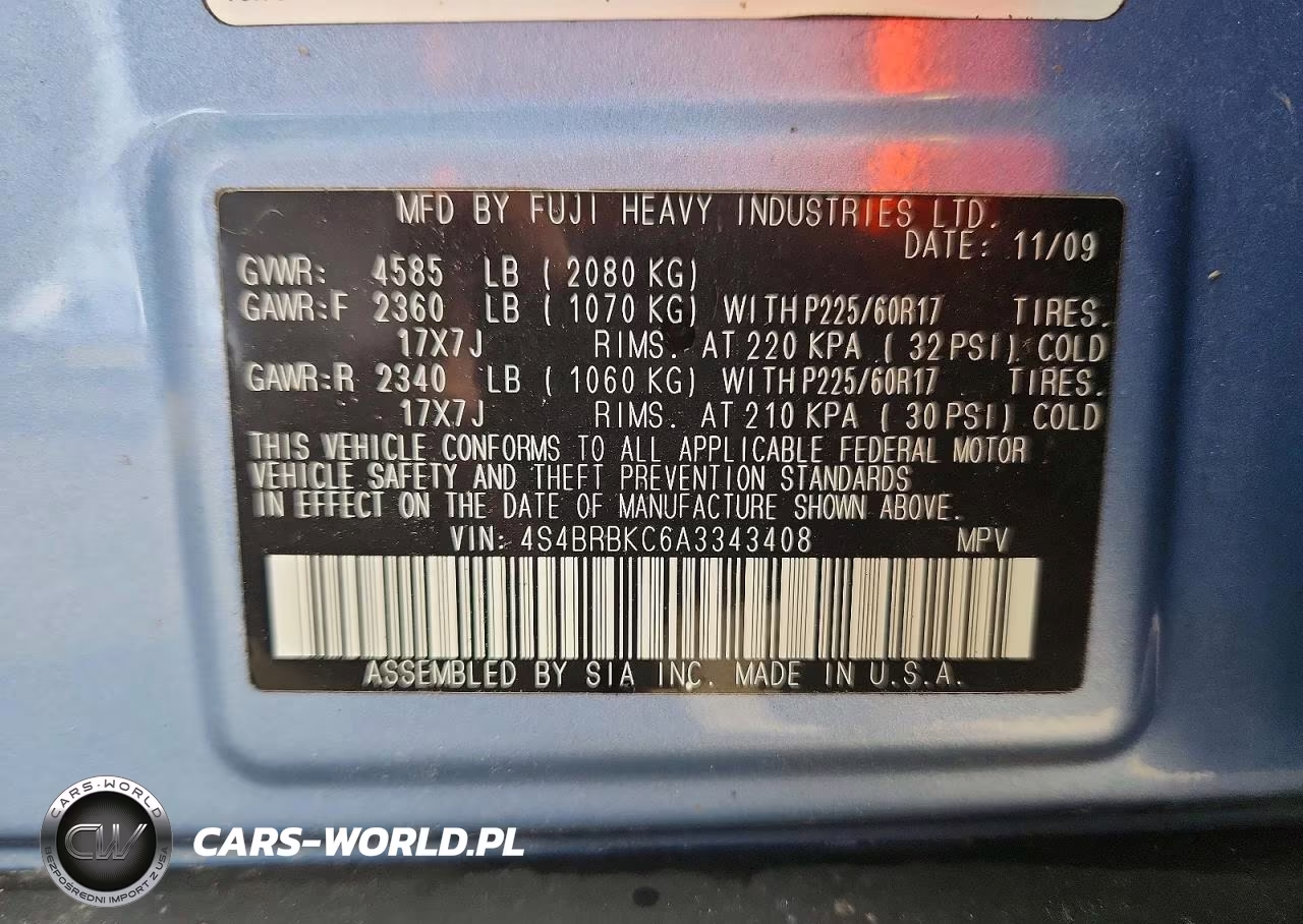 2010 Subaru Outback 2.5I Limited VIN:4S4BRBKC6A3343408 - 10