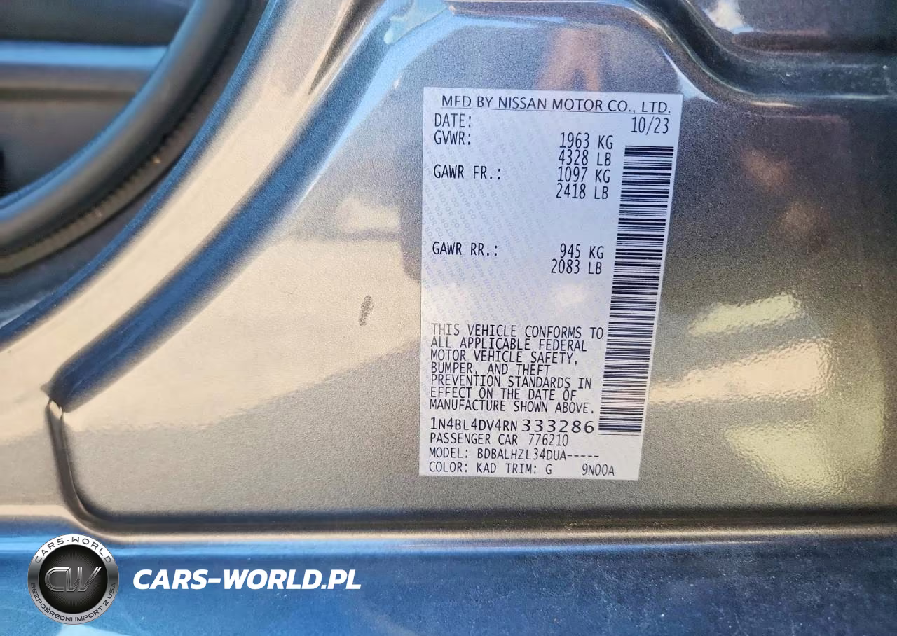 2024 Nissan Altima Sv VIN:1N4BL4DV4RN333286 - 12