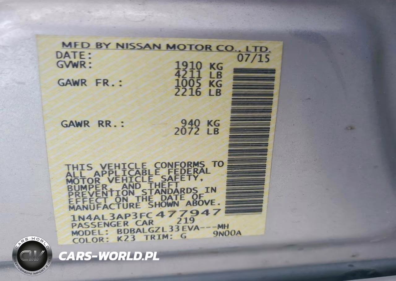 2015 Nissan Altima 2.5 S VIN:1N4AL3AP3FC477947 - 12
