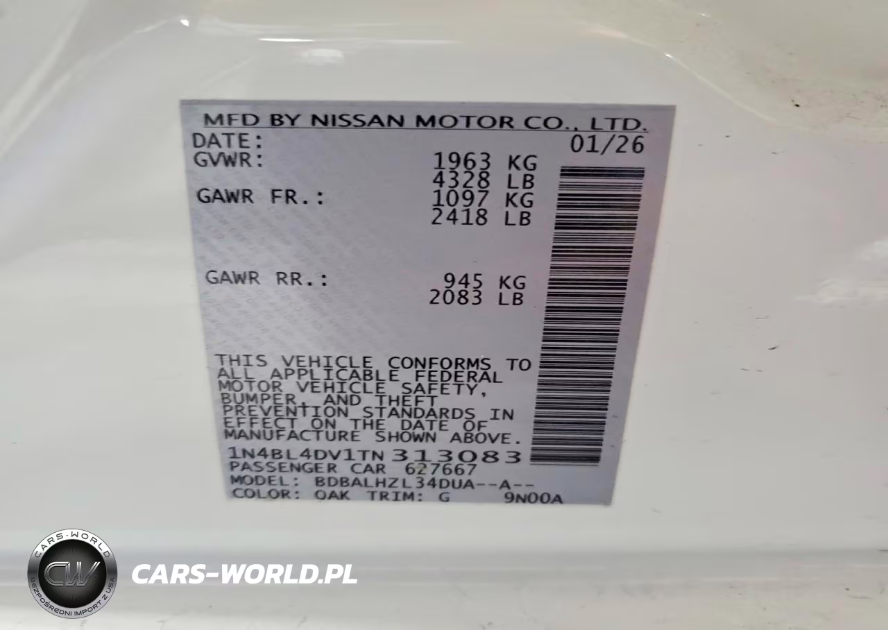 2026 Nissan Altima Sv VIN:1N4BL4DV1TN313083 - 12