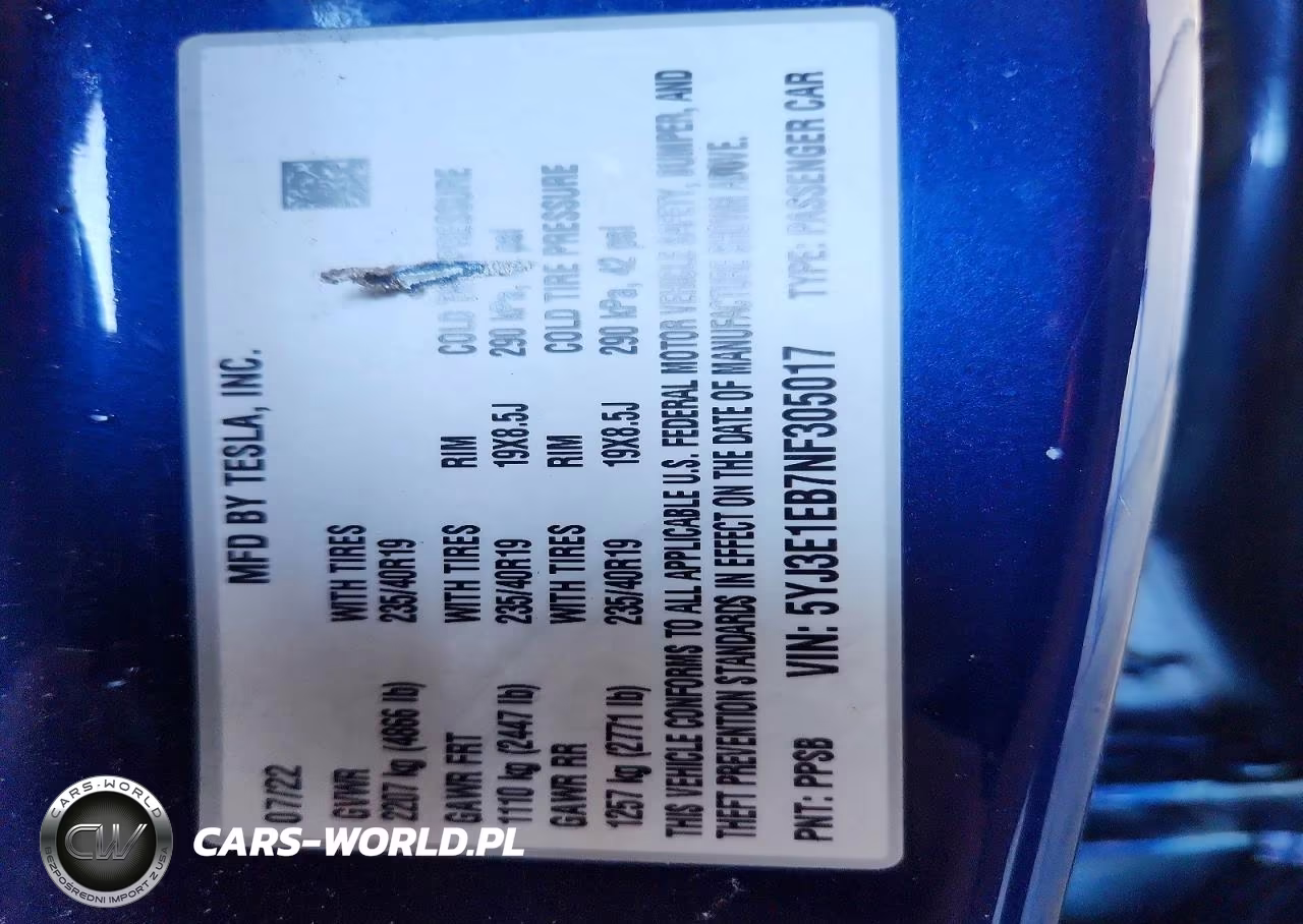 2022 Tesla Model 3 VIN:5YJ3E1EB7NF305017 - 12
