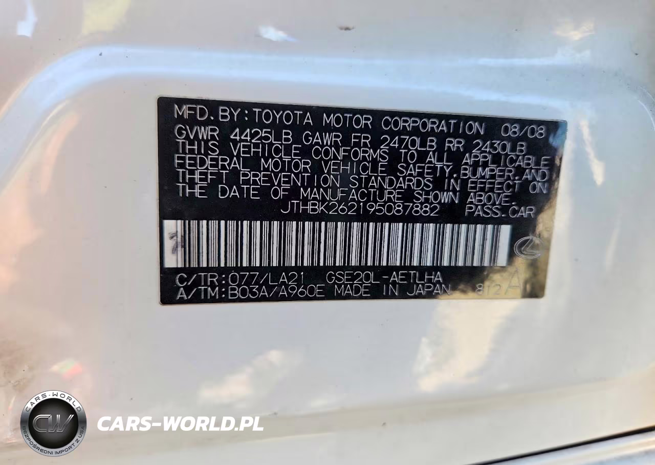 2009 Lexus Is 250 Base VIN:JTHBK262195087882 - 12