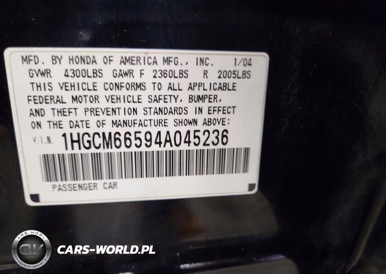 2004 Honda Accord Ex VIN:1HGCM66594A045236 - 12