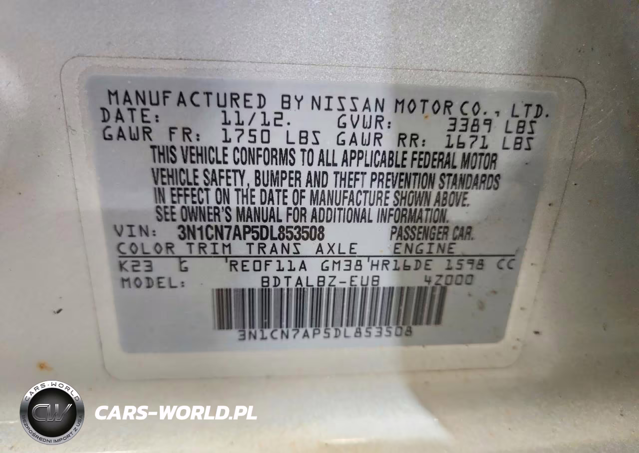 2013 Nissan Versa 1.6 S VIN:3N1CN7AP5DL853508 - 13