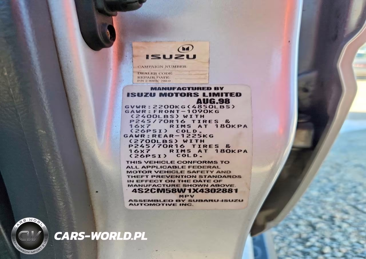 1999 Isuzu Rodeo S VIN:4S2CM58W1X4302881 - 14