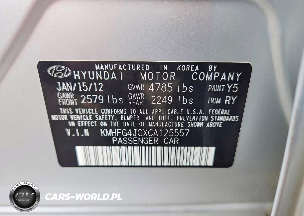 2012 Hyundai Azera Gls VIN:KMHFG4JGXCA125557 - 12