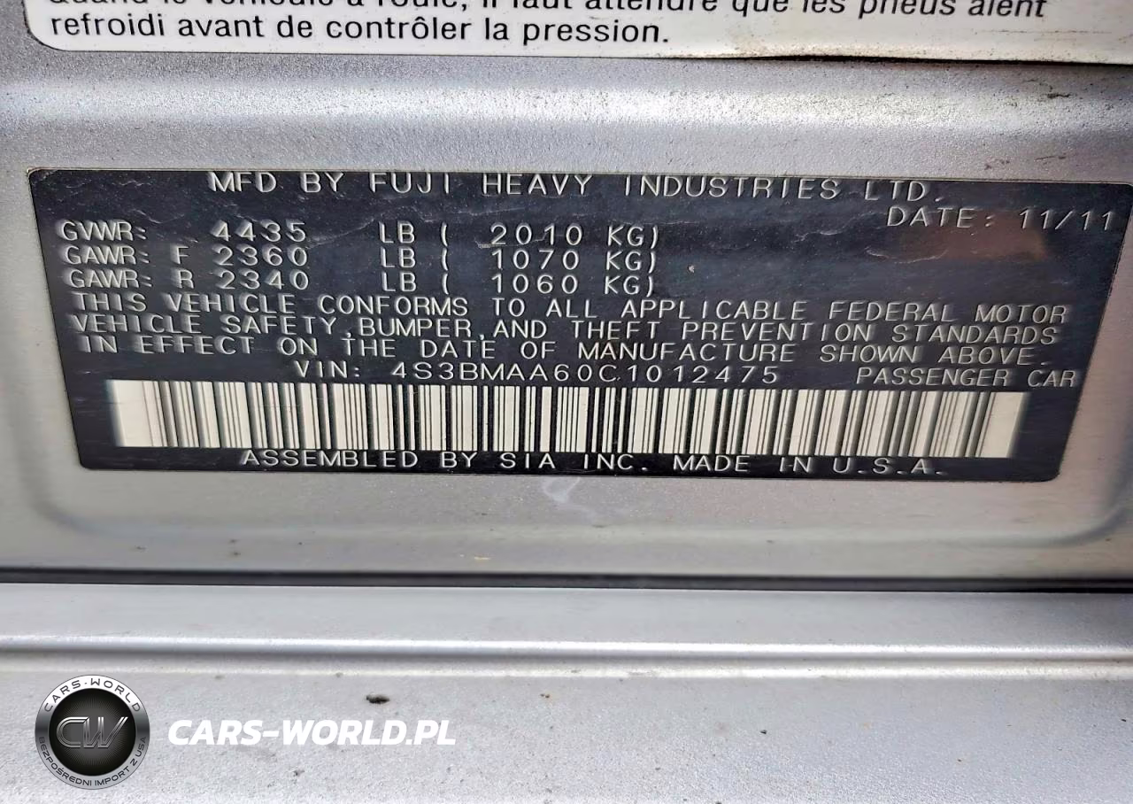 2012 Subaru Legacy 2.5I VIN:4S3BMAA60C1012475 - 13