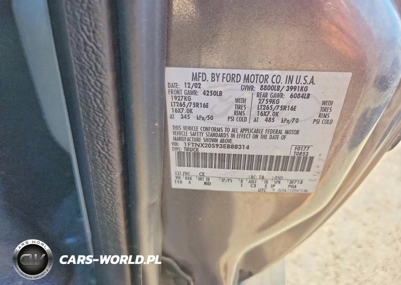 2003 Ford F250 VIN:1FTNX20S93EB88314 - 12