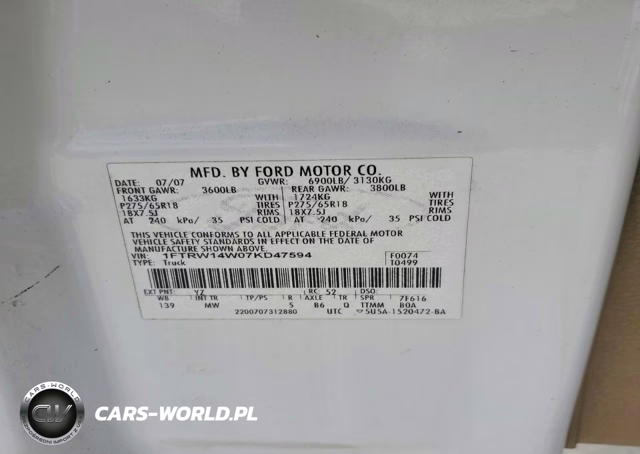 2007 Ford F150 Supercrew VIN:1FTRW14W07KD47594 - 12