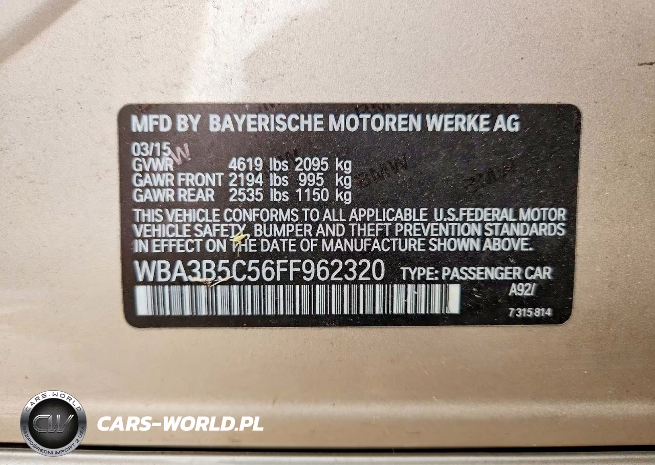 2015 BMW 328 Xi Sulev VIN:WBA3B5C56FF962320 - 12