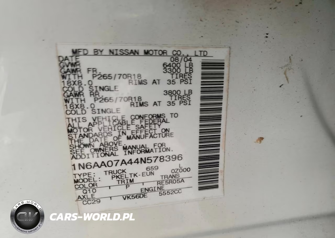 2004 Nissan Titan Xe VIN:1N6AA07A44N578396 - 13
