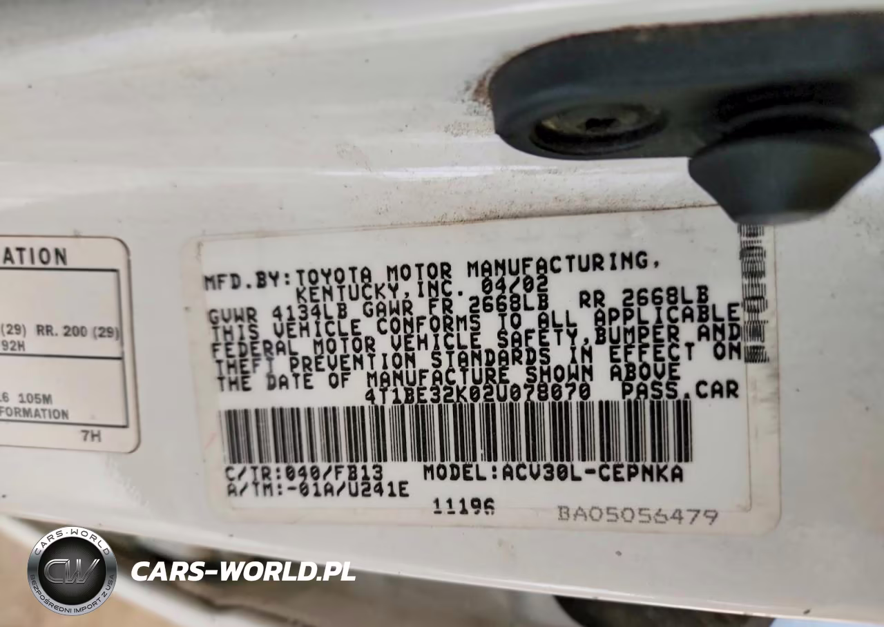 2002 Toyota Camry Le VIN:4T1BE32K02U078070 - 12