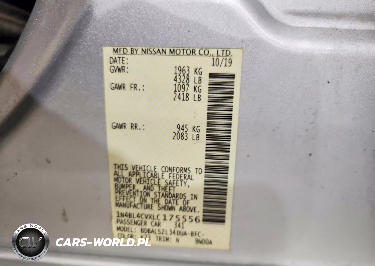 2020 Nissan Altima Sr VIN:1N4BL4CVXLC175556 - 12