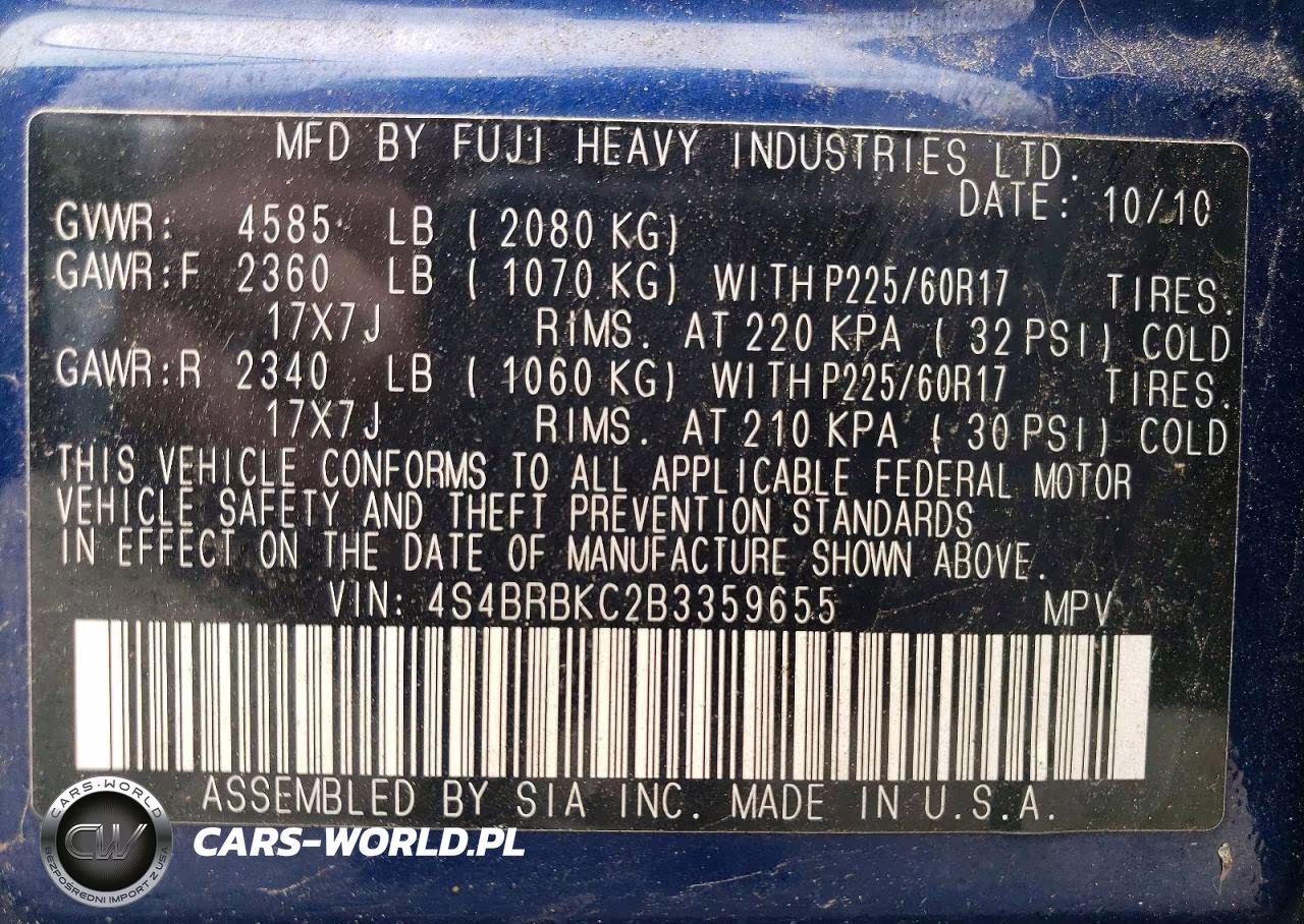 2011 Subaru Outback 2.5I Limited VIN:4S4BRBKC2B3359655 - 11