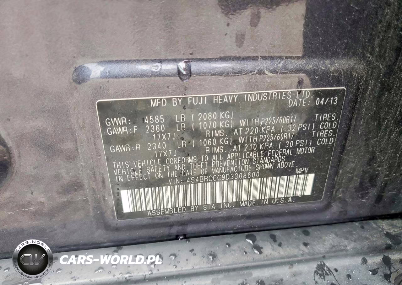 2013 Subaru Outback 2.5I Premium VIN:4S4BRCCC9D3308600 - 13