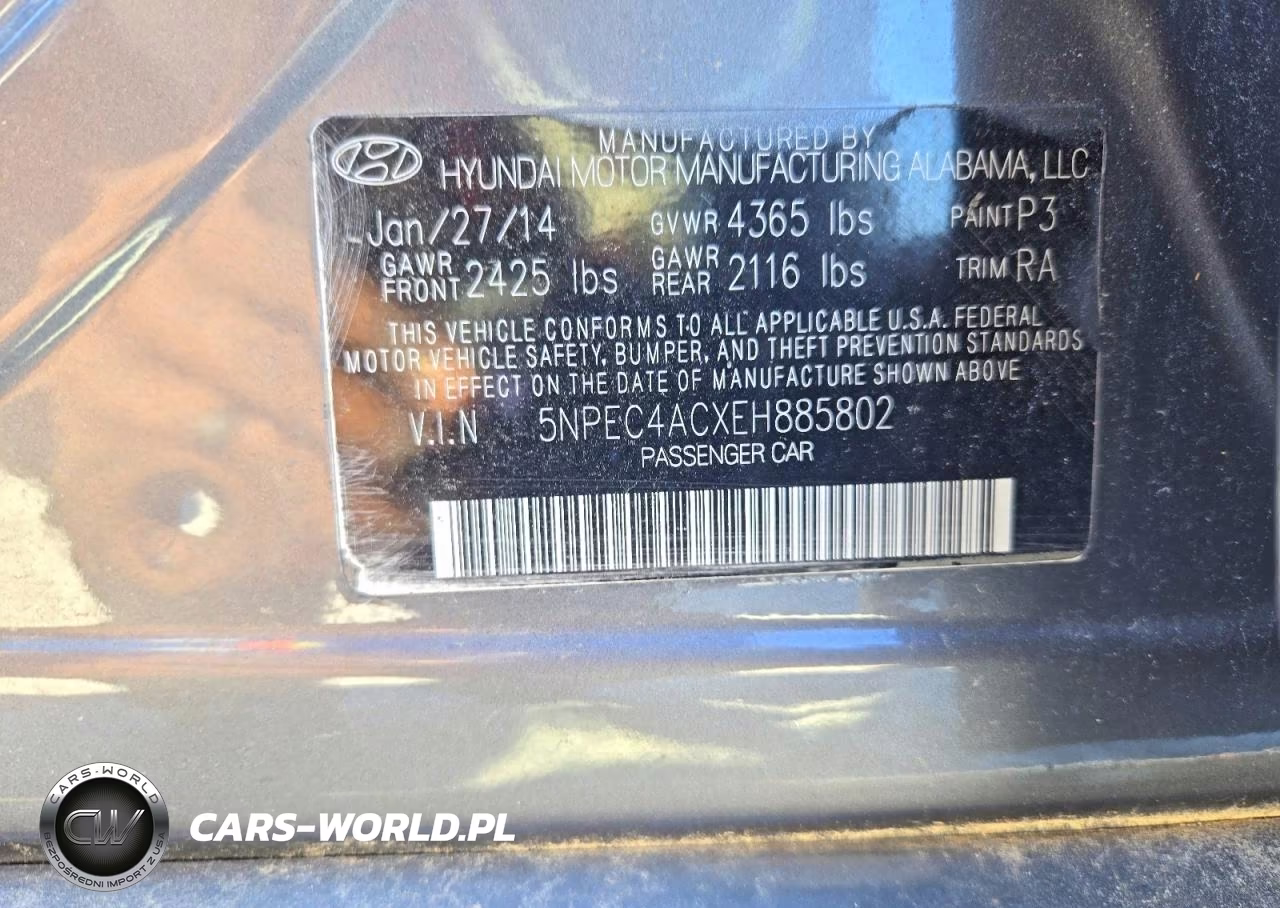 2014 Hyundai Sonata Se VIN:5NPEC4ACXEH885802 - 12