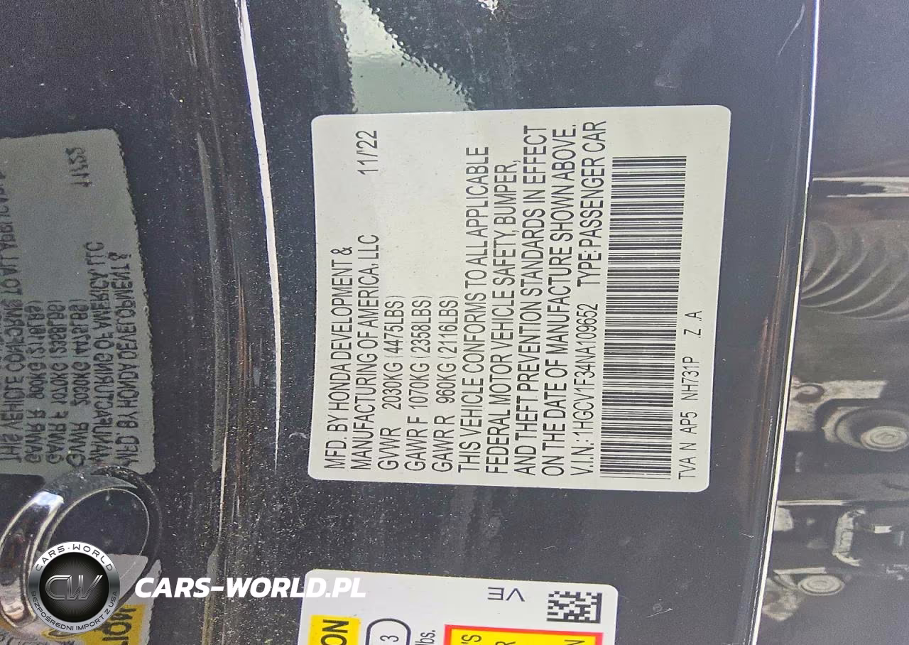 2022 Honda Accord Sport VIN:1HGCV1F34NA109652 - 12