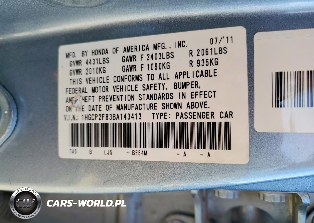 2011 Honda Accord Exl VIN:1HGCP2F83BA143413 - 12