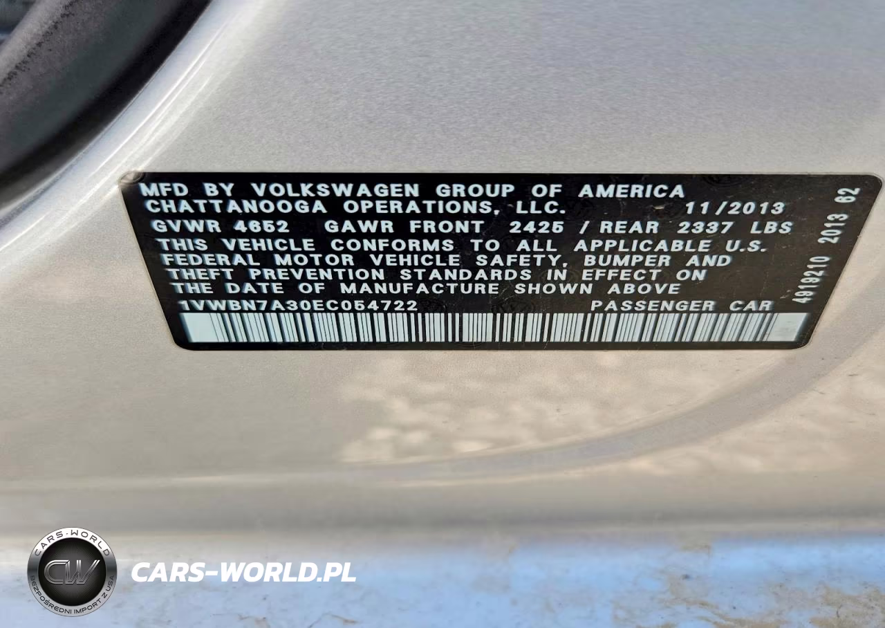 2014 Volkswagen Passat Se VIN:1VWBN7A30EC054722 - 13