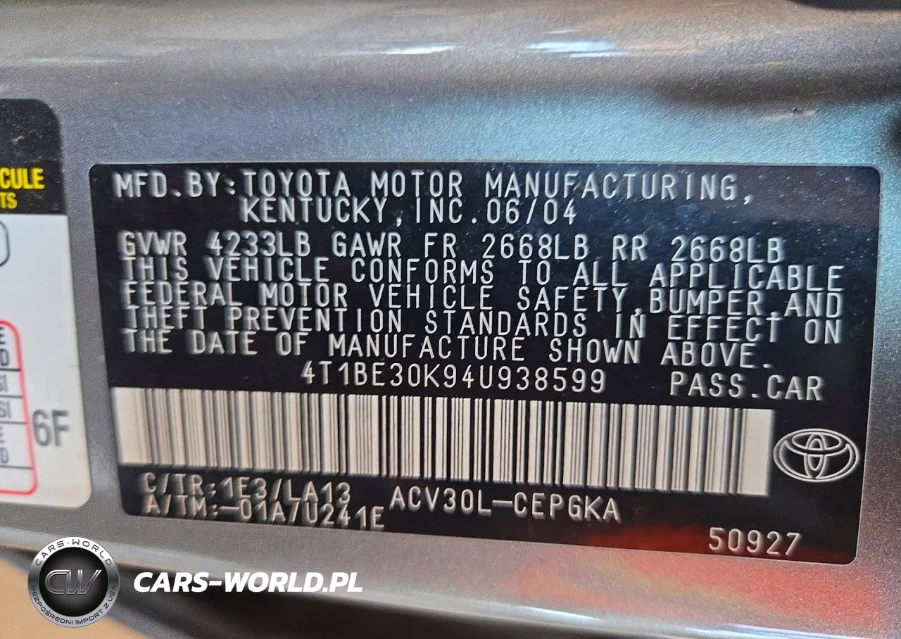 2004 Toyota Camry Xle VIN:4T1BE30K94U938599 - 12