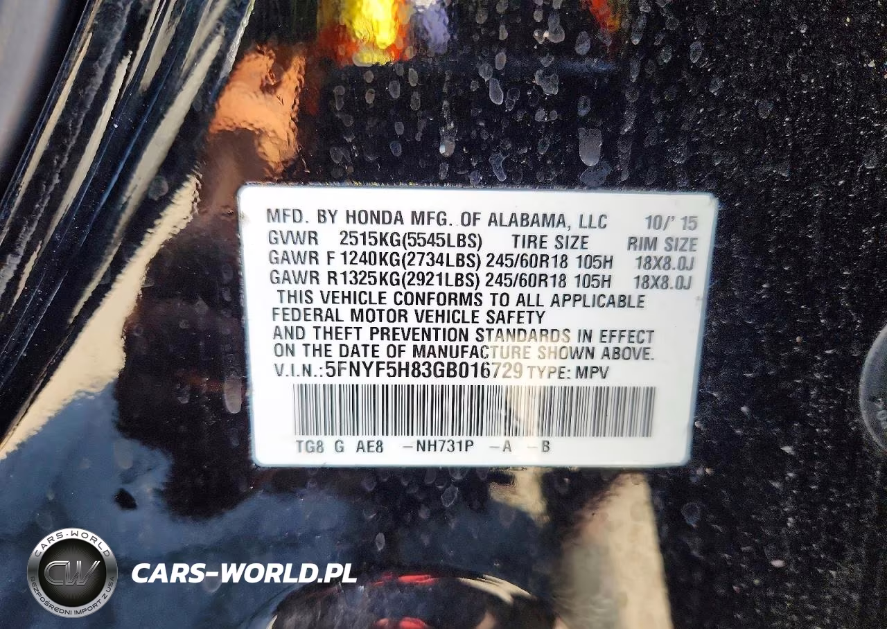 2016 Honda Pilot Exl VIN:5FNYF5H83GB016729 - 14