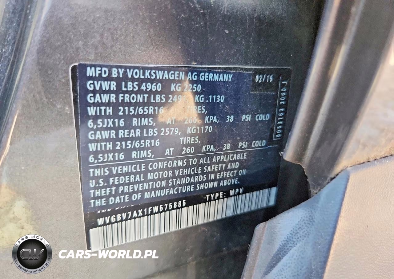 2015 Volkswagen Tiguan S VIN:WVGBV7AX1FW575885 - 13