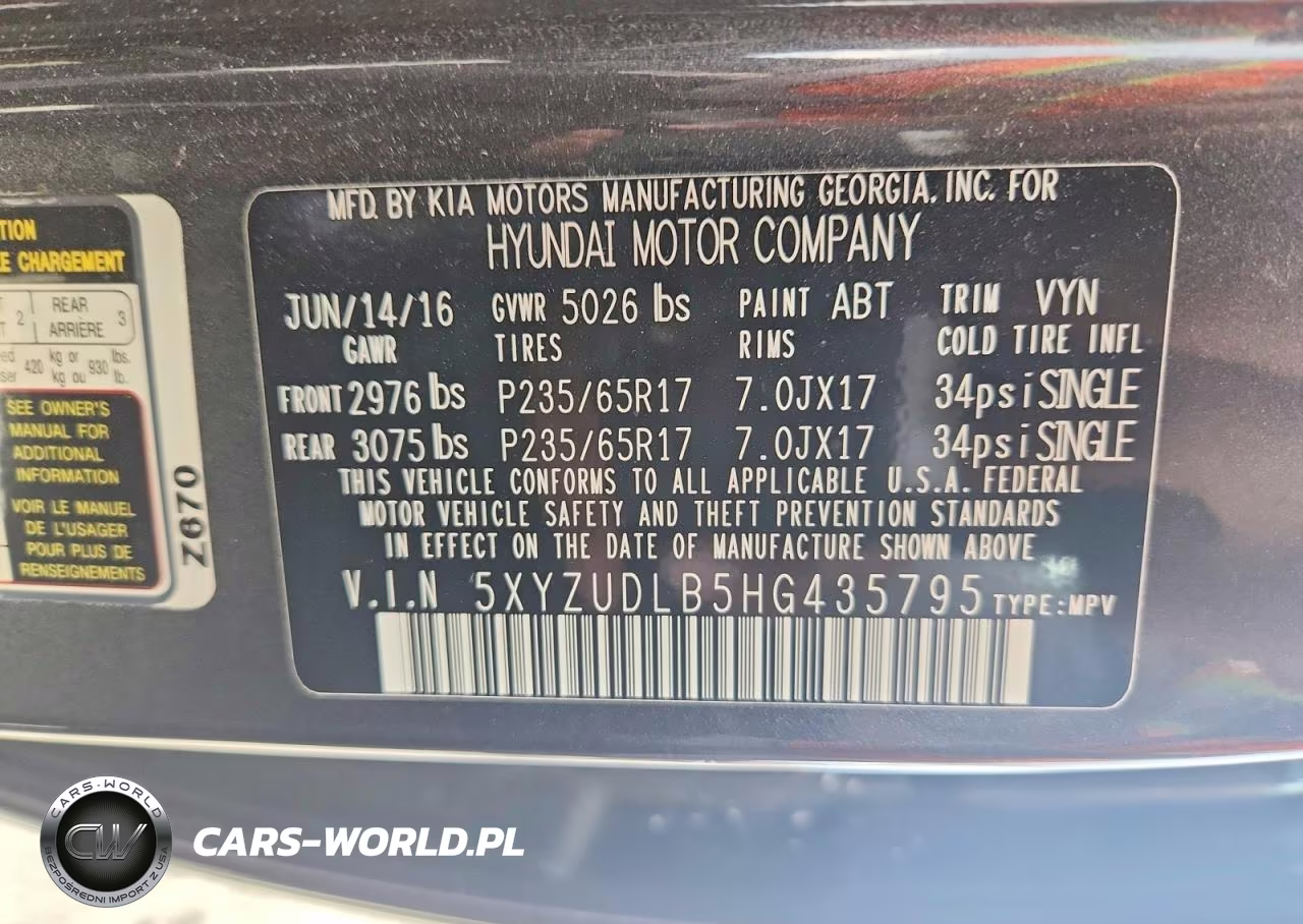 2017 Hyundai Santa Fe Sport 2.4L VIN:5XYZUDLB5HG435795 - 14