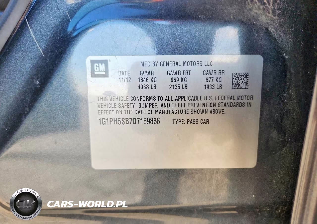 2013 Chevrolet Cruze Eco VIN:1G1PH5SB7D7189836 - 12