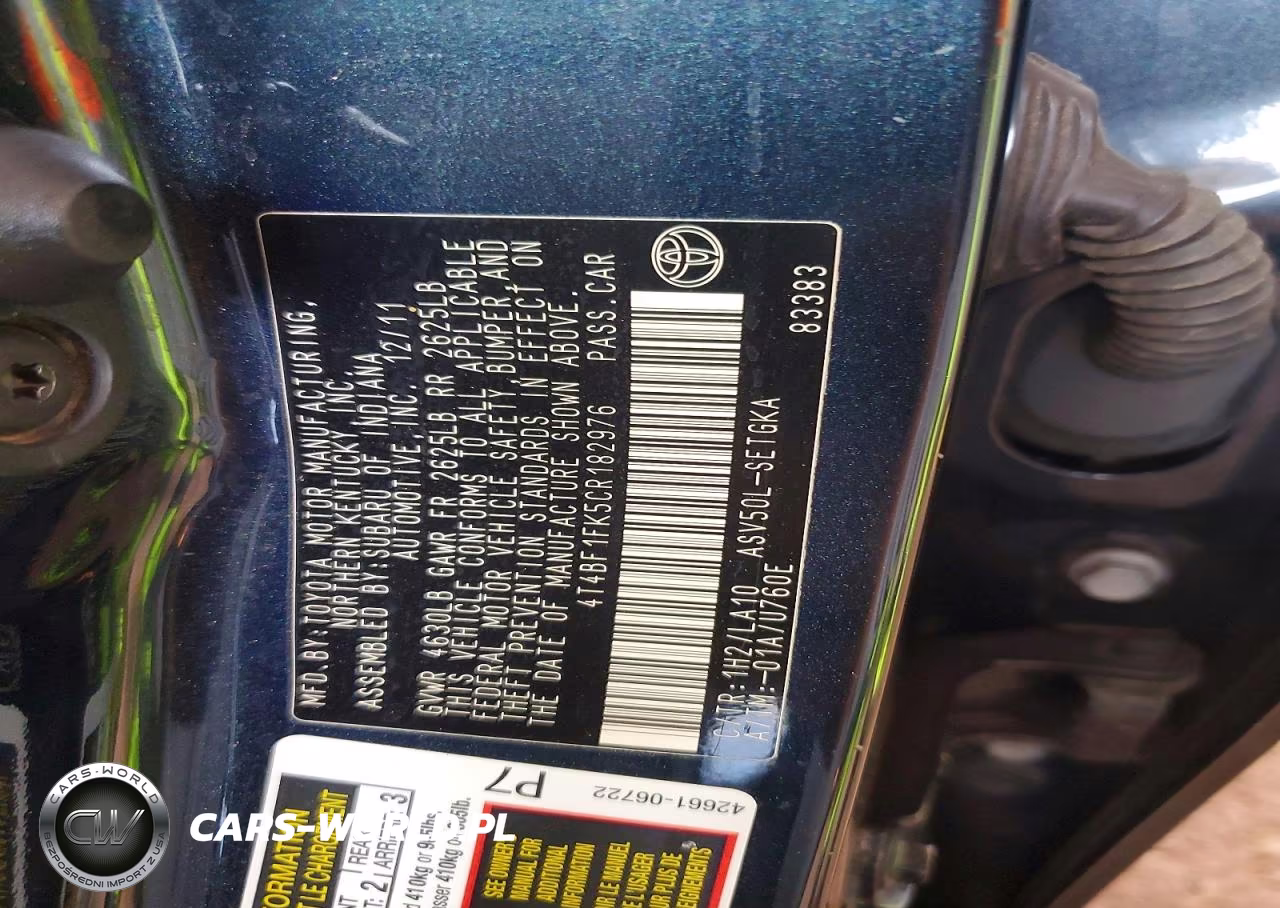 2012 Toyota Camry Xle VIN:4T4BF1FK5CR182976 - 12