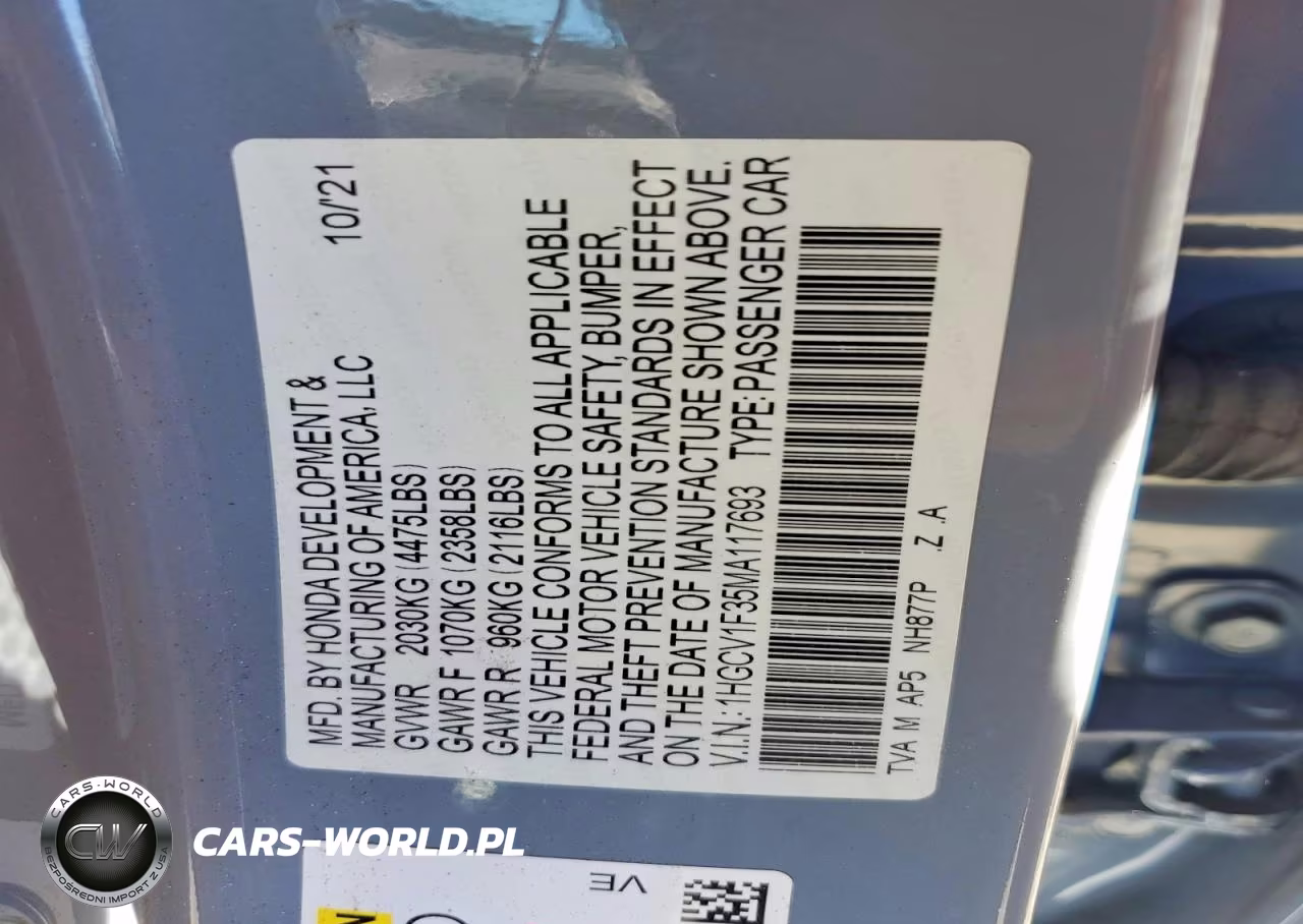 2021 Honda Accord Sport VIN:1HGCV1F35MA117693 - 12