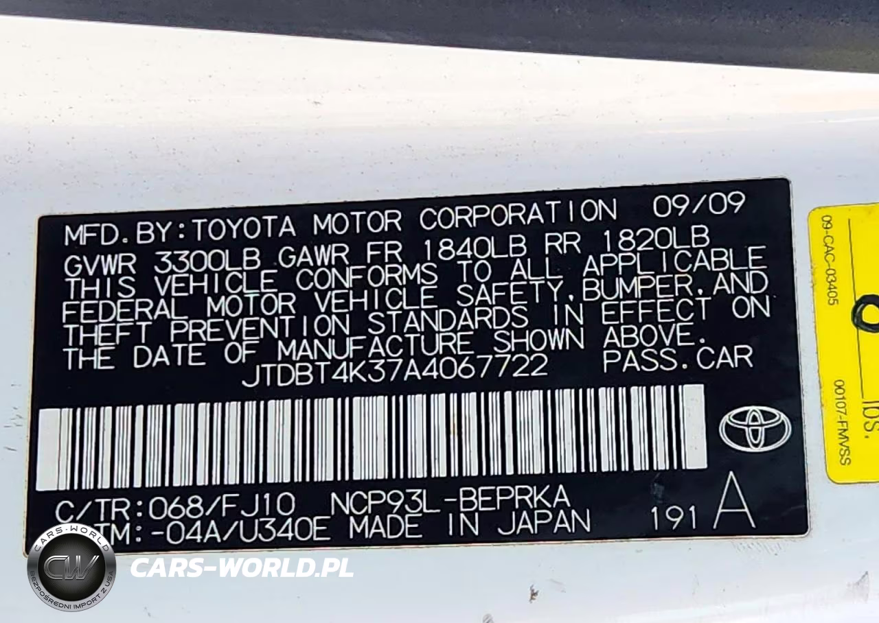 2010 Toyota Yaris Base VIN:JTDBT4K37A4067722 - 12