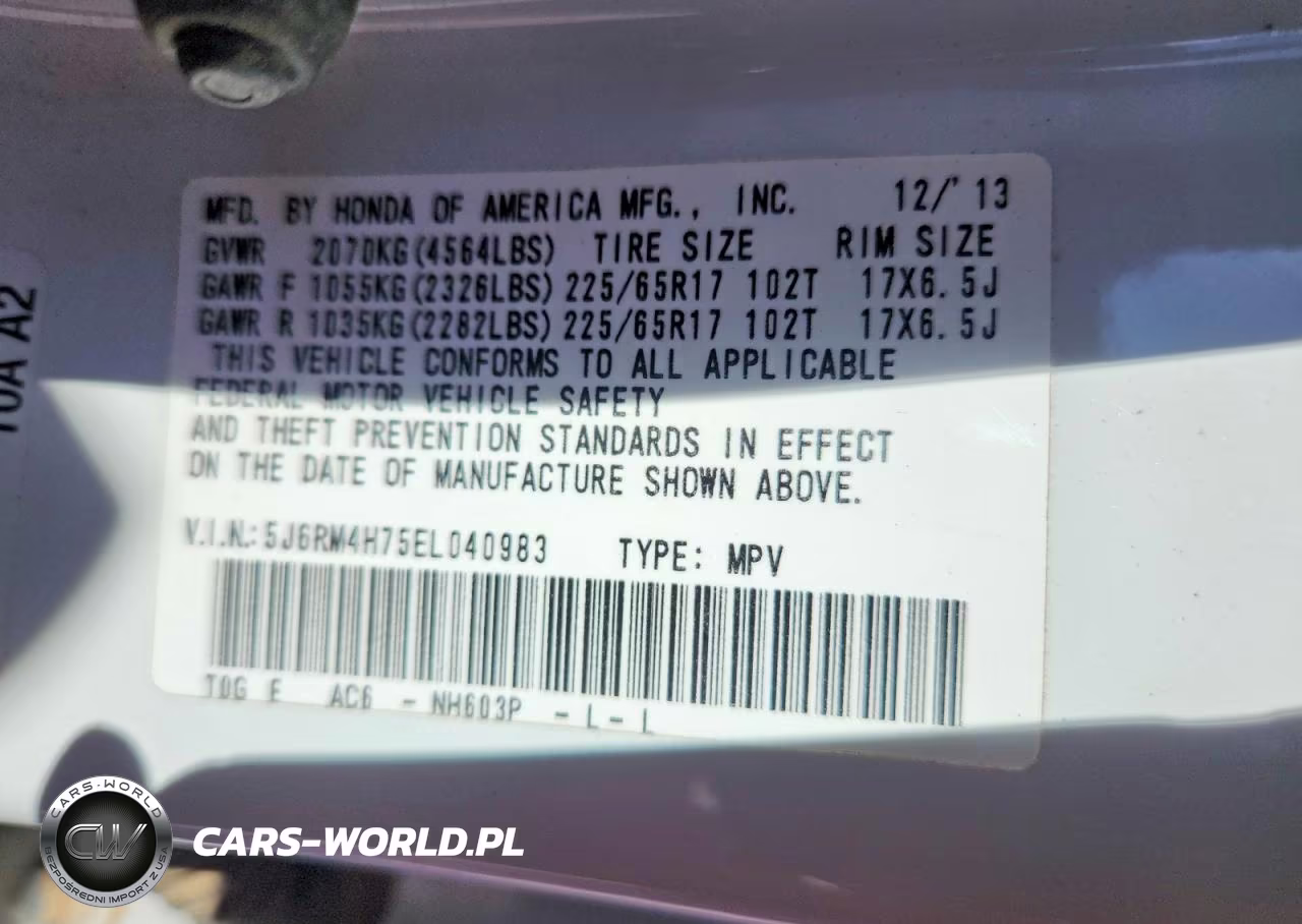 2014 Honda Cr-V Exl VIN:5J6RM4H75EL040983 - 14