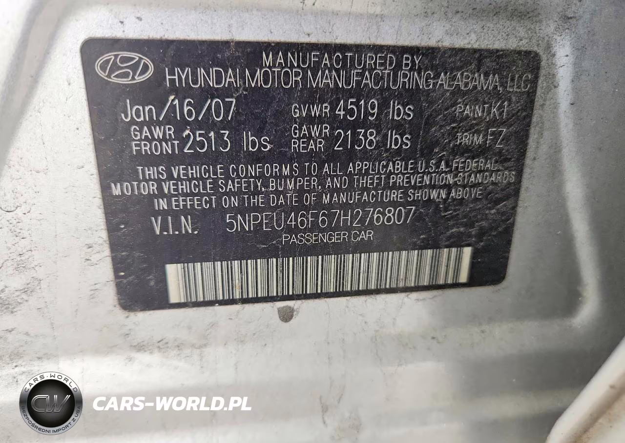 2007 Hyundai Sonata Se VIN:5NPEU46F67H276807 - 12