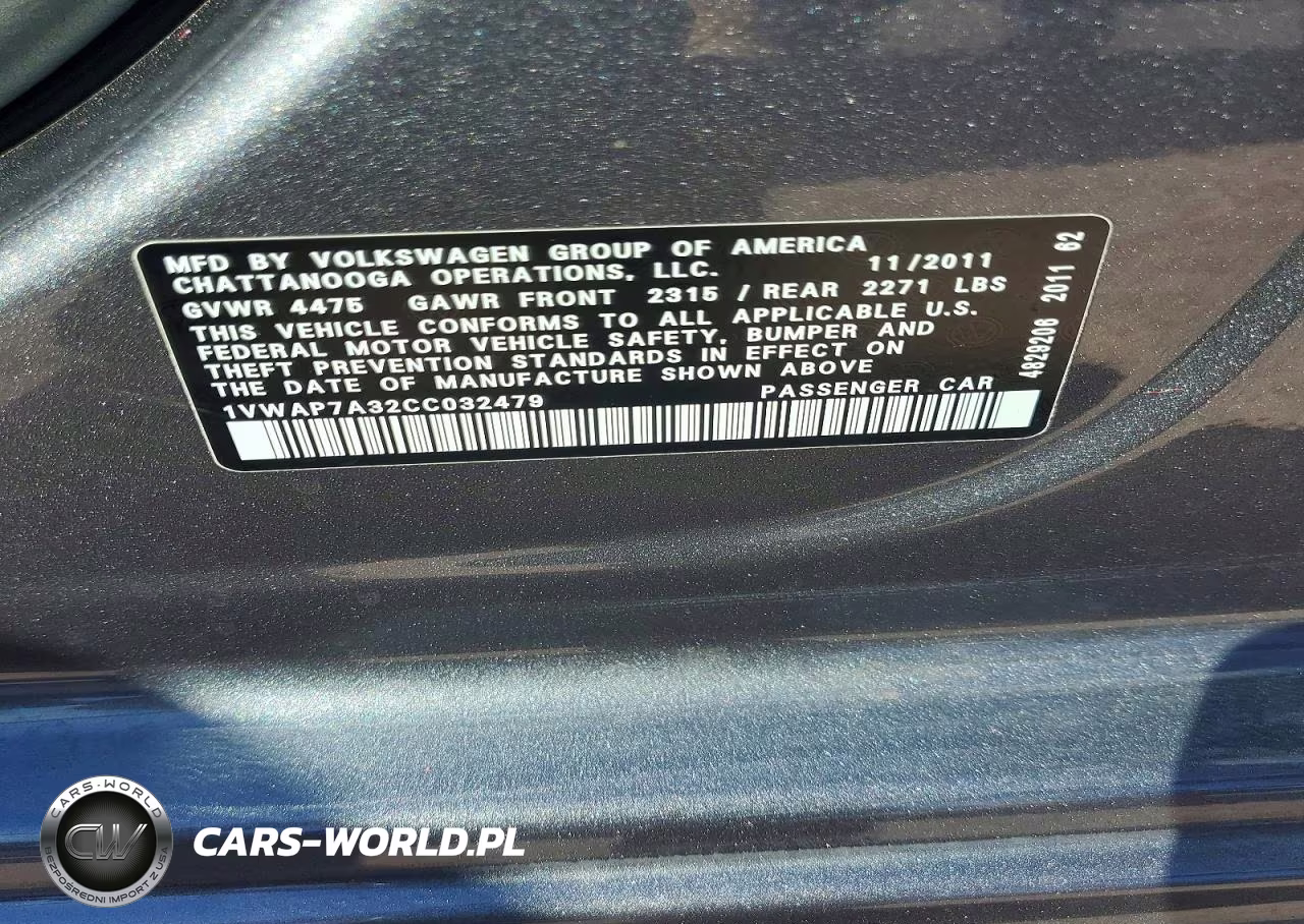 2012 Volkswagen Passat S VIN:1VWAP7A32CC032479 - 12