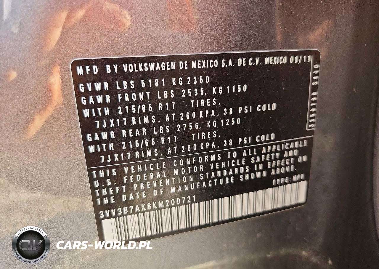 2019 Volkswagen Tiguan Se VIN:3VV3B7AX8KM200721 - 13