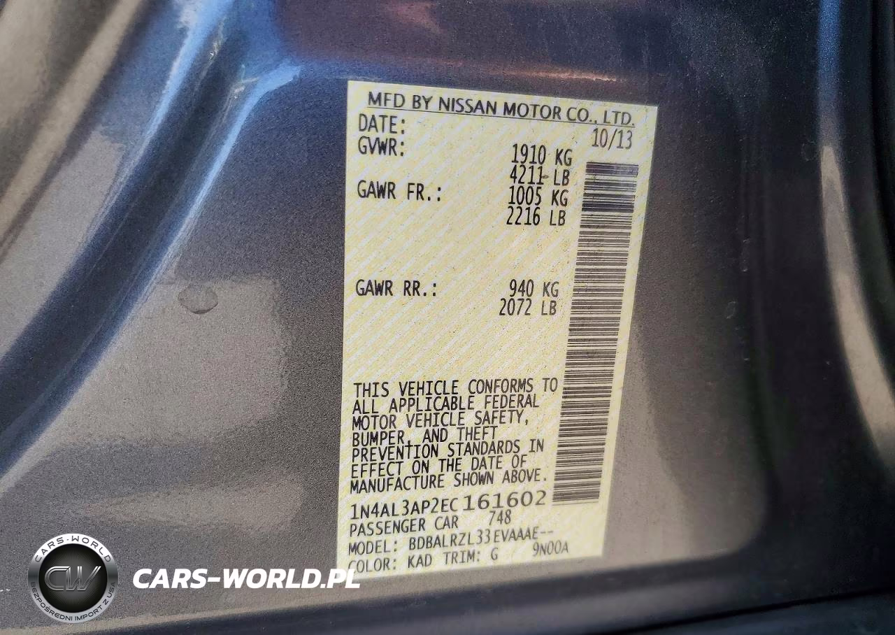 2014 Nissan Altima 2.5 S VIN:1N4AL3AP2EC161602 - 12