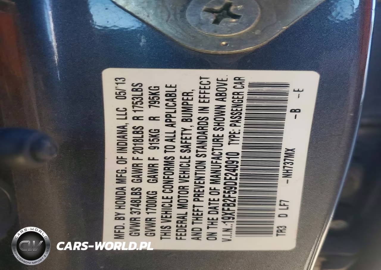 2013 Honda Civic Lx VIN:19XFB2F59DE240910 - 13