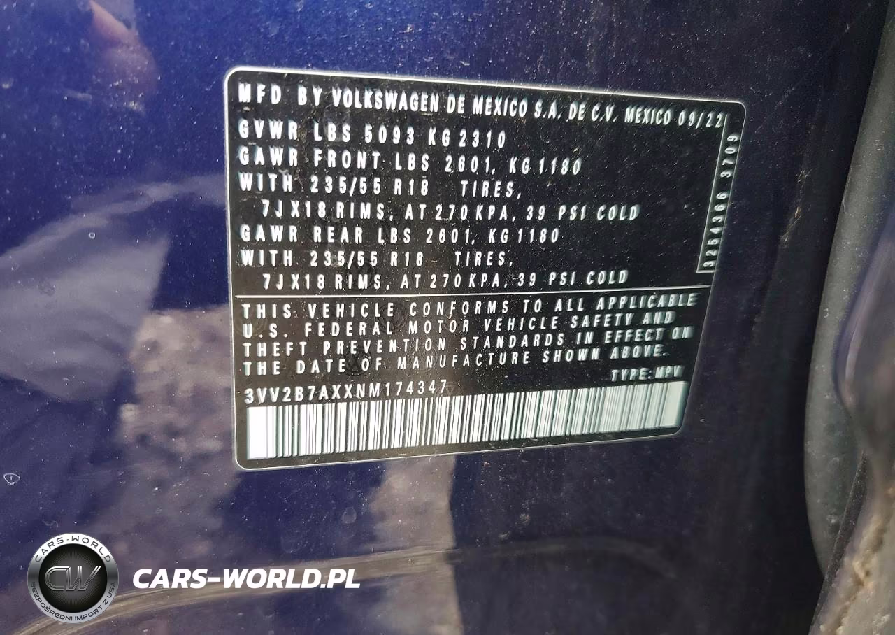 2022 Volkswagen Tiguan Se VIN:3VV2B7AXXNM174347 - 13