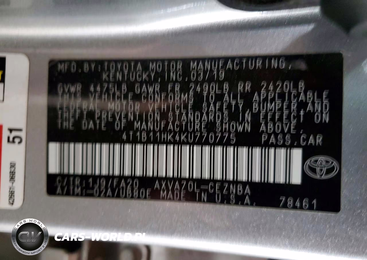 2019 Toyota Camry Le VIN:4T1B11HK4KU770775 - 12