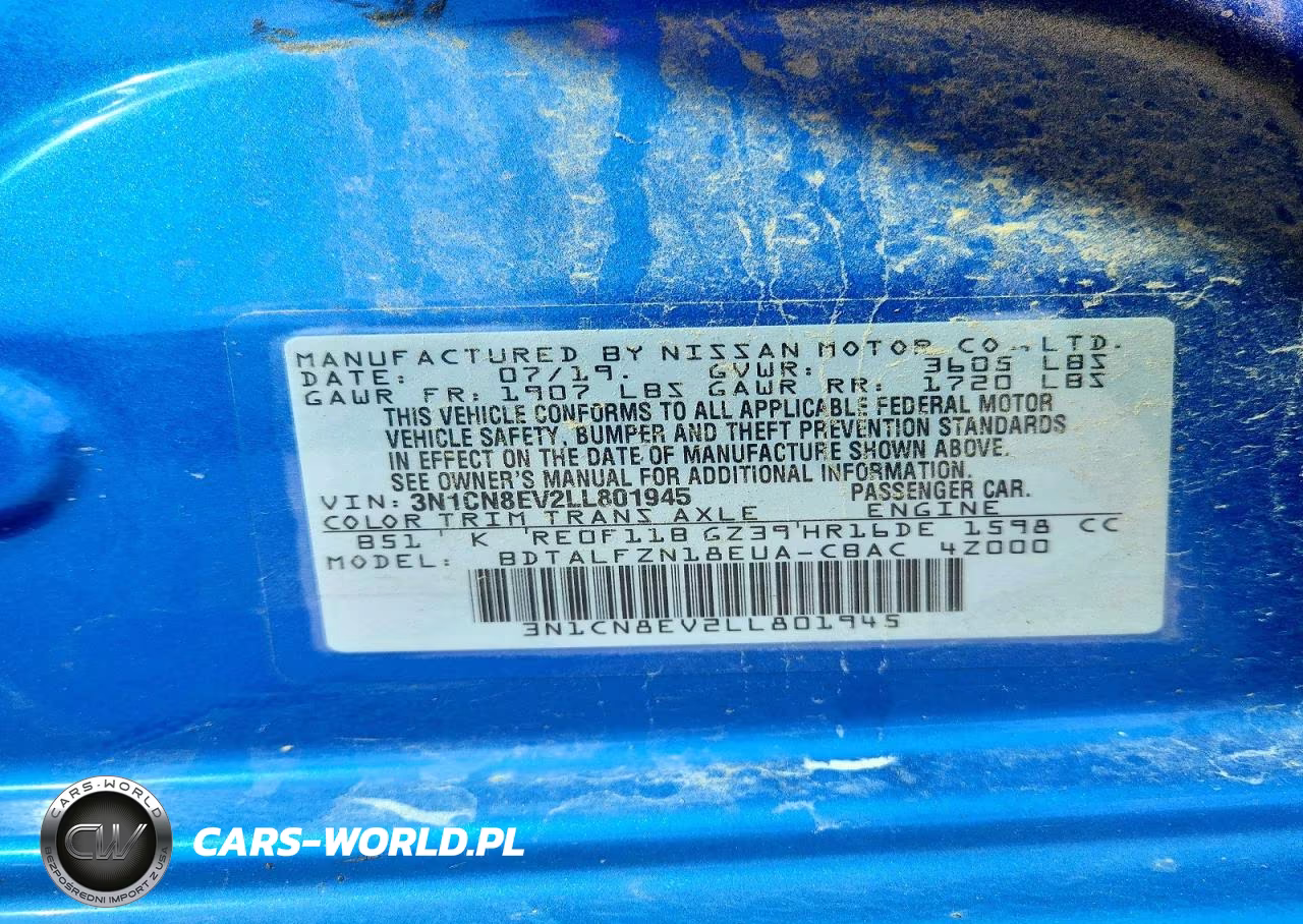 2020 Nissan Versa Sv VIN:3N1CN8EV2LL801945 - 12