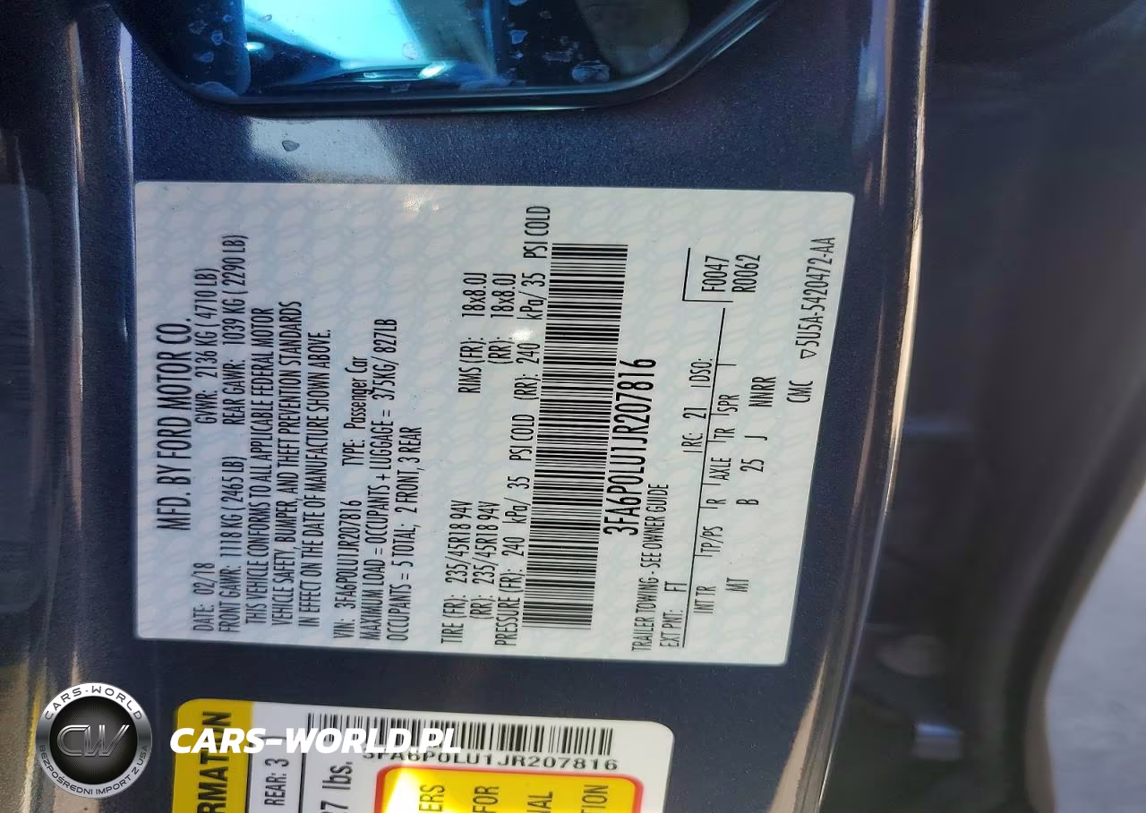 2018 Ford Fusion Se Hybrid VIN:3FA6P0LU1JR207816 - 12