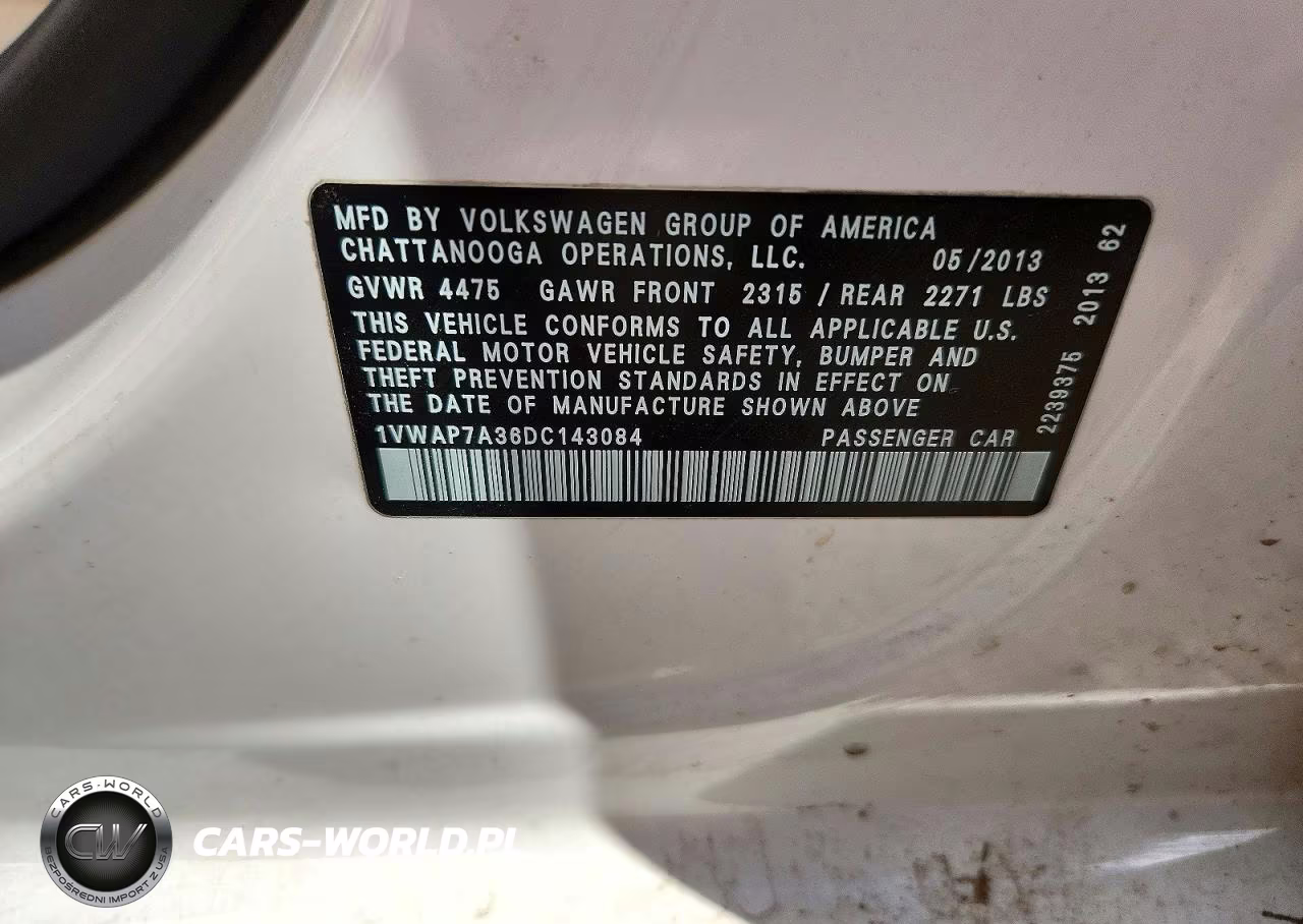 2013 Volkswagen Passat S VIN:1VWAP7A36DC143084 - 12